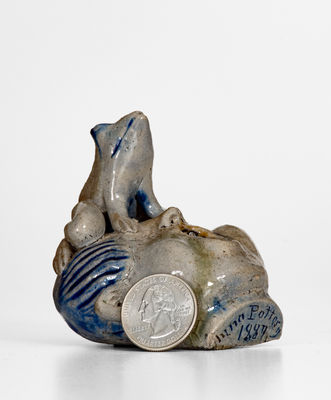Rare and Fine Anna Pottery / 1887 Figural Inkwell Featuring a Frog atop a Face
