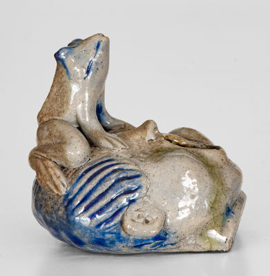 Rare and Fine Anna Pottery / 1887 Figural Inkwell Featuring a Frog atop a Face