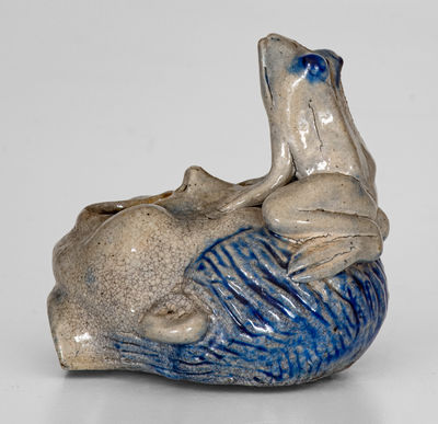 Rare and Fine Anna Pottery / 1887 Figural Inkwell Featuring a Frog atop a Face