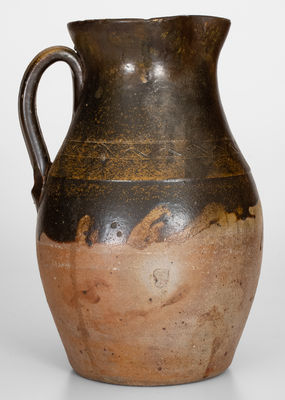 Tennessee Stoneware Pitcher w/ Albany Slip Dip and Incised Sine Wave Design