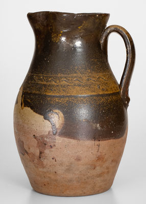 Tennessee Stoneware Pitcher w/ Albany Slip Dip and Incised Sine Wave Design