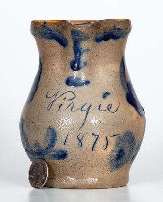 Very Fine Central PA Stoneware Presentation Pitcher Inscribed Virgie / 1875