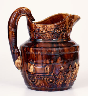 Rockingham Pitcher w/ Rare Firemen Pattern att. Cadmus & Co., South Amboy, NJ