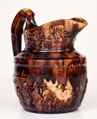 Rockingham Pitcher w/ Rare Firemen Pattern att. Cadmus & Co., South Amboy, NJ