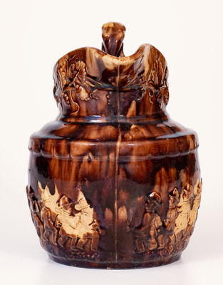 Rockingham Pitcher w/ Rare Firemen Pattern att. Cadmus & Co., South Amboy, NJ