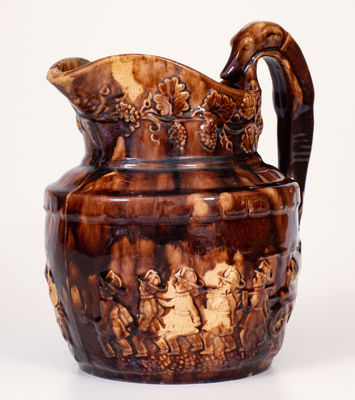 Rockingham Pitcher w/ Rare Firemen Pattern att. Cadmus & Co., South Amboy, NJ