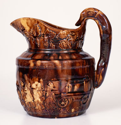 Rockingham Pitcher w/ Rare Firemen Pattern att. Cadmus & Co., South Amboy, NJ