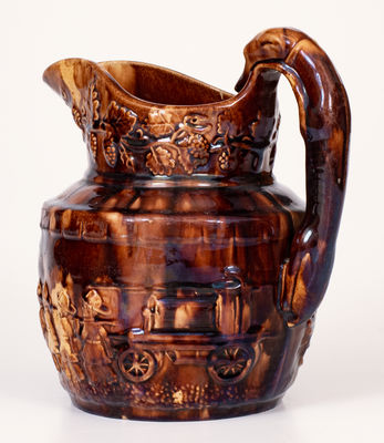 Rockingham Pitcher w/ Rare Firemen Pattern att. Cadmus & Co., South Amboy, NJ