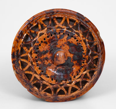 Very Unusual Pierced Work Pennsylvania Redware Lidded Sugar Bowl
