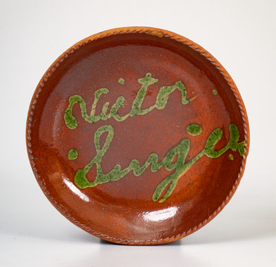 Very Rare Bucks County, PA Redware Dish w/ Copper Inscription 