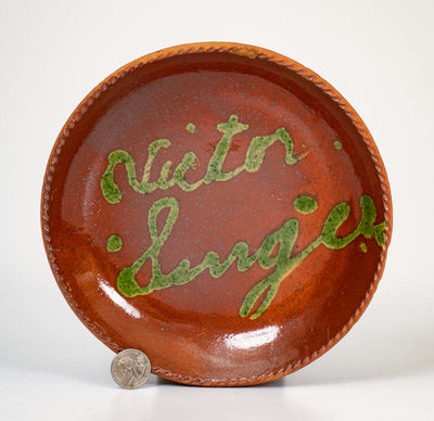 Very Rare Bucks County, PA Redware Dish w/ Copper Inscription 