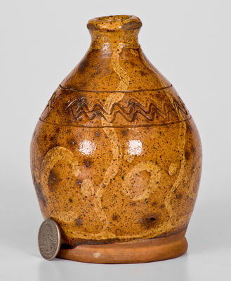 Rare Slip-Decorated New England Redware Bottle, possibly Peter Clark, 18th / early 19th century
