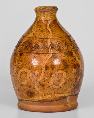 Rare Slip-Decorated New England Redware Bottle, possibly Peter Clark, 18th / early 19th century