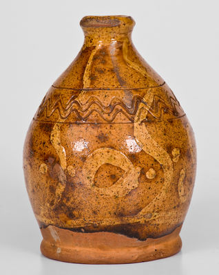Rare Slip-Decorated New England Redware Bottle, possibly Peter Clark, 18th / early 19th century