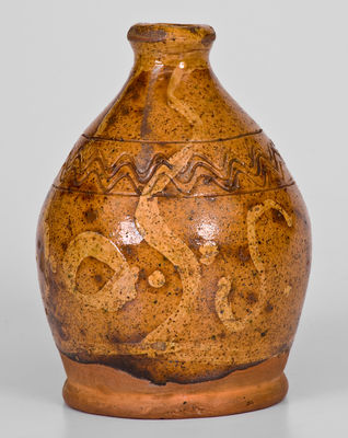 Rare Slip-Decorated New England Redware Bottle, possibly Peter Clark, 18th / early 19th century