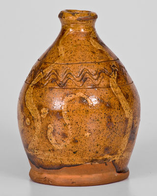 Rare Slip-Decorated New England Redware Bottle, possibly Peter Clark, 18th / early 19th century