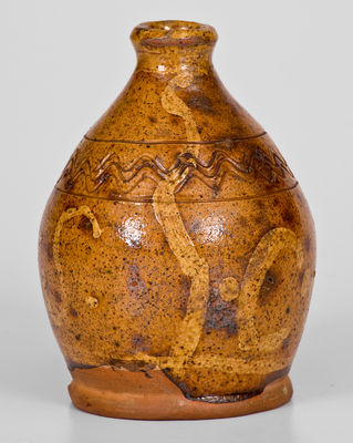 Rare Slip-Decorated New England Redware Bottle, possibly Peter Clark, 18th / early 19th century