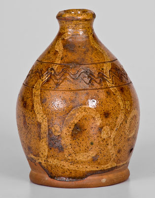 Rare Slip-Decorated New England Redware Bottle, possibly Peter Clark, 18th / early 19th century