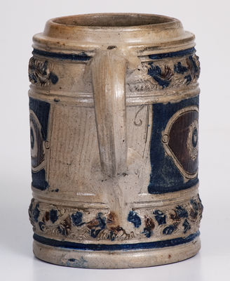 Westerwald Stoneware Mug with Two-Color Slip and Animal Decoration, circa 1690