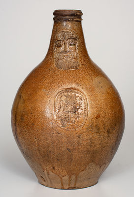 Large-Sized Bellarmine Stoneware Jug w/ Amsterdam Coat of Arms, 16th or 17th century