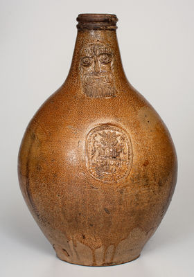 Large-Sized Bellarmine Stoneware Jug w/ Amsterdam Coat of Arms, 16th or 17th century
