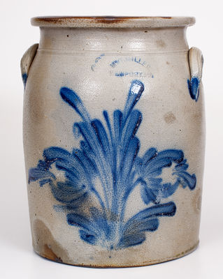 3 Gal. M. & T. MILLER / NEWPORT, PA Stoneware Jar w/ Cobalt Floral Decoration