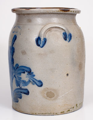 3 Gal. M. & T. MILLER / NEWPORT, PA Stoneware Jar w/ Cobalt Floral Decoration