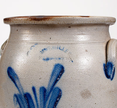 3 Gal. M. & T. MILLER / NEWPORT, PA Stoneware Jar w/ Cobalt Floral Decoration