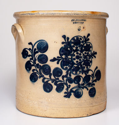6 Gal. S. D. KELLOGG / WHATELY Stoneware Crock w/ Elaborate Floral Decoration
