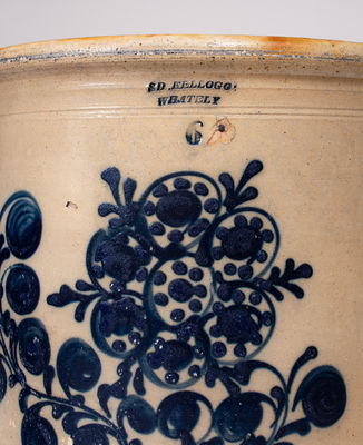 6 Gal. S. D. KELLOGG / WHATELY Stoneware Crock w/ Elaborate Floral Decoration