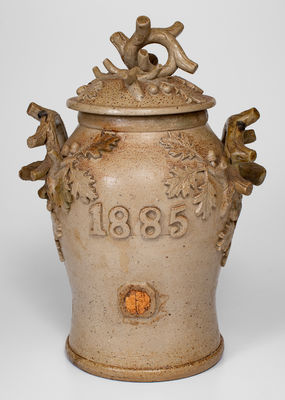 Ohio Small-Sized Stoneware 1885 Water Cooler w/ Applied Oak Branch Decoration