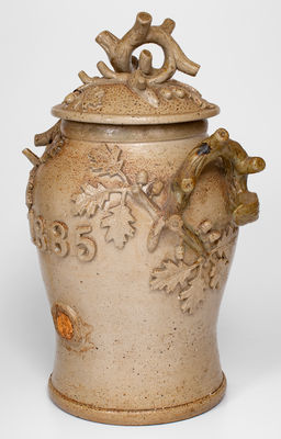 Rare Small-Sized 1885 Ohio Stoneware Water Cooler w/ Applied Oak Tree Decoration