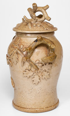 Rare Small-Sized 1885 Ohio Stoneware Water Cooler w/ Applied Oak Tree Decoration