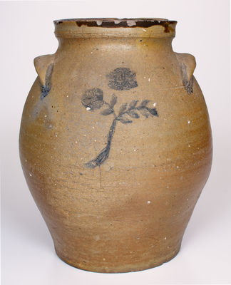 Unusual Ohio 3 Gal. Stoneware Jar w/ Elaborate Impressed and Incised Cobalt Decoration