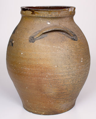 Unusual Ohio 3 Gal. Stoneware Jar w/ Elaborate Impressed and Incised Cobalt Decoration