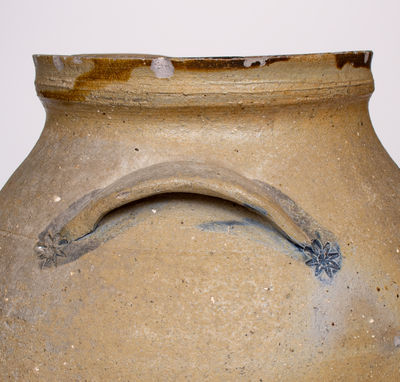 Unusual Ohio 3 Gal. Stoneware Jar w/ Elaborate Impressed and Incised Cobalt Decoration