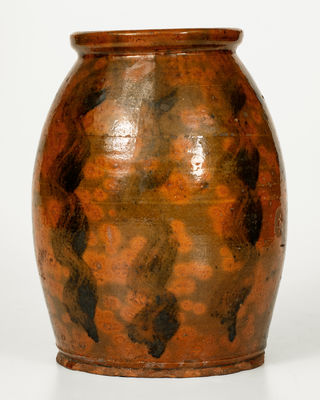 Rare New England Redware Jar w/ Manganese Stripe Decoration, early to mid 19th century