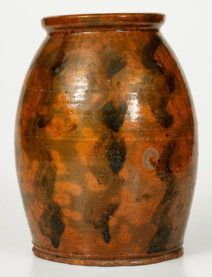 Rare New England Redware Jar w/ Manganese Stripe Decoration, early to mid 19th century