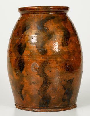Rare New England Redware Jar w/ Manganese Stripe Decoration, early to mid 19th century