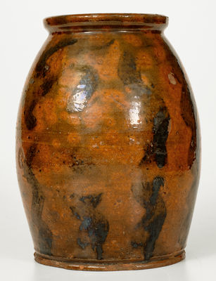 Rare New England Redware Jar w/ Manganese Stripe Decoration, early to mid 19th century