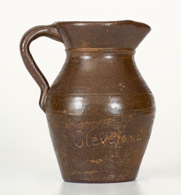 Miniature Albany Slip Glazed Stoneware Pitcher Inscribed 