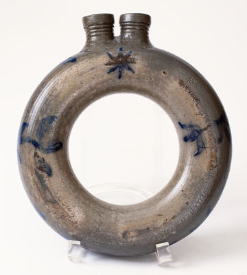 Exceedingly Rare and Important Loudoun County, VA, Stoneware Ring Flask w/ Incised Federal Eagle and Patriotic Inscriptions, 1827