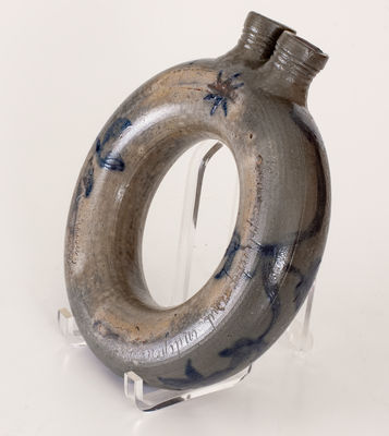 Exceedingly Rare and Important Loudoun County, VA, Stoneware Ring Flask w/ Incised Federal Eagle and Patriotic Inscriptions, 1827