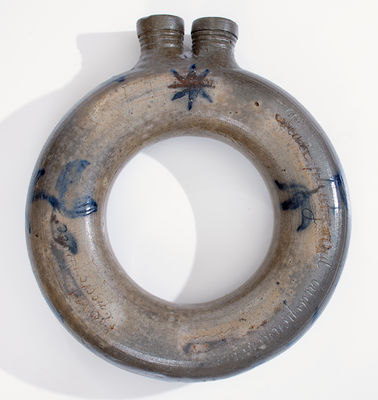 Exceedingly Rare and Important Loudoun County, VA, Stoneware Ring Flask w/ Incised Federal Eagle and Patriotic Inscriptions, 1827