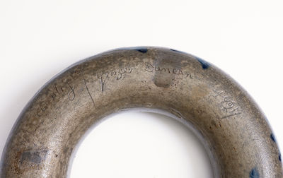 Exceedingly Rare and Important Loudoun County, VA, Stoneware Ring Flask w/ Incised Federal Eagle and Patriotic Inscriptions, 1827