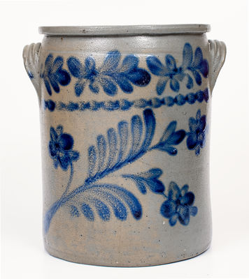 Rare and Fine attrib. J. H. Miller, Brandenburg, KY Stoneware Jar w/ Elaborate Floral Decoration