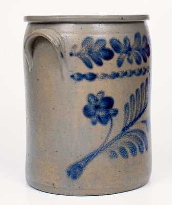 Rare and Fine attrib. J. H. Miller, Brandenburg, KY Stoneware Jar w/ Elaborate Floral Decoration