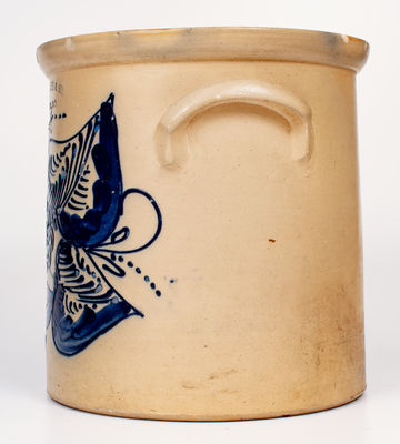 6 Gal. N. A. WHITE & SON / UTICA, NY Stoneware Crock w/ Elaborate Floral Decoration