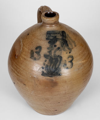 3 Gal. Ovoid Stoneware Jug with Man s Bust Decoration, Northeastern U.S.