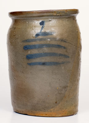 Unusual 2 Gal. Stoneware Jar w/ Stenciled Plant Decoration, probably West Virginia